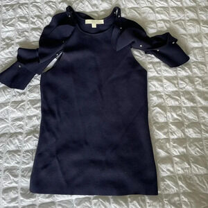 Jonathan Simkhai blue knit studded cold shoulder top